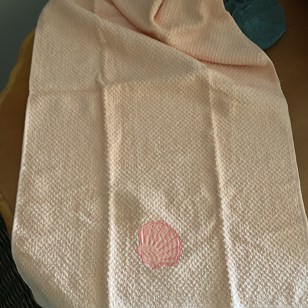 Pink Shell Embroidered Kitchen Towel - Picture 2 of 2